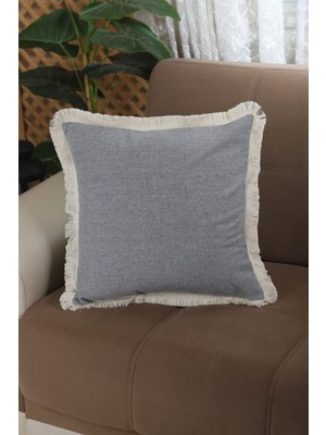 Woodhub Gri Püsküllü Kırlent Kırlent Kılıfı 43 X 43