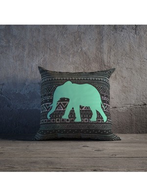 Woodhub Etnik Fil Desenli Özel Tasarım Çift Taraflı Baskılı Kırlent Kılıfı