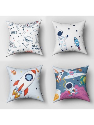 Woodhub Çocuk Odası Dijital Baskılı 4 Lü Kırlent Kılıfları Ve Yastık Kılıfları Model 00046