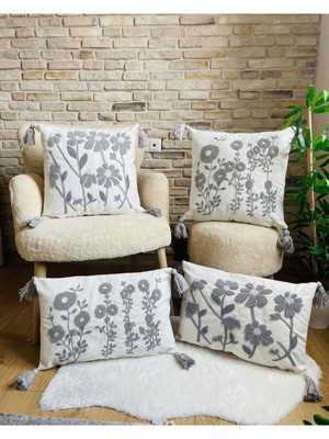 Woodhub 4'Lü Kombin Punch Işlemeli Kırlent Kılıfı (Panç)