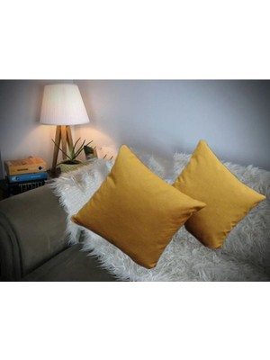 Woodhub Hardal Rengi Keten Dokulu Kırlent Yastık Minder Kılıfı 2 Adet 45x45cm