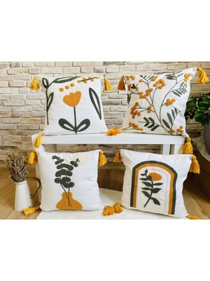 Woodhub 4'Lü Kombin Punch Işlemeli Kırlent Kılıfı (Panç)