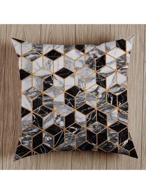 Woodhub Mozaik Siyah Beyaz Geometrik Decoratif Kırlent Kılıfı Çift Taraf Baskılı ( Byfc 34 )