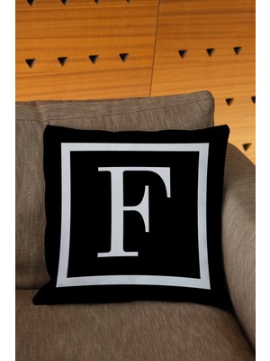 Woodhub Siyah Renkli Beyaz Yazılı Harfli Dijital Baskılı Kırlent Kılıfı