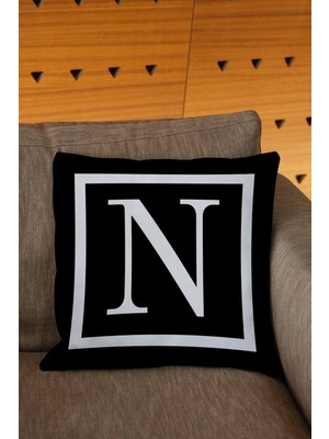 Woodhub Siyah Renkli Beyaz Yazılı Harfli Dijital Baskılı Kırlent Kılıfı