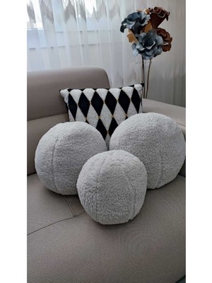 Woodhub 3' Lü Top Kırlent / Yastık 2 Büyük Gri / 1 Küçük Gri ( 42cm / 25cm)