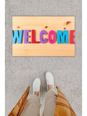 Miraxx Dijital Baskı Dekoratif Welcome Ahşap Kapı Önü Paspası K 1247