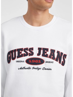 Guess Jeans Beyaz Erkek Sweatshırt M4YQ26K9V31G011 Gj Zıp Hood Reg Gue