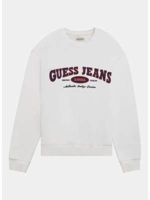 Guess Jeans Beyaz Erkek Sweatshırt M4YQ26K9V31G011 Gj Zıp Hood Reg Gue