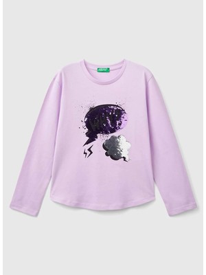 Benetton Baskılı Lila Kadın T-Shirt 3I1XC10KC 054