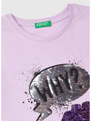 Benetton Baskılı Lila Kadın T-Shirt 3I1XC10KC 054