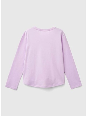 Benetton Baskılı Lila Kadın T-Shirt 3I1XC10KC 054