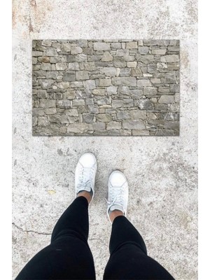 Miraxx Dijital Baskı Taş Duvar Desen Kapı Önü Paspası K 1063