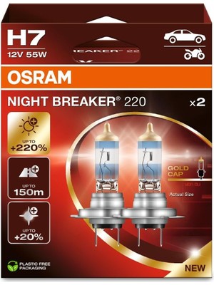 H7 Night Breaker Ampuller, 12V, 220% Fazla Işık, 2'li Paket