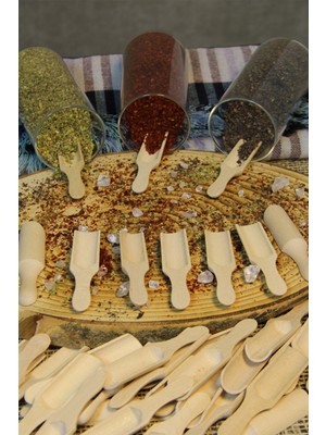 İliva 12' Li Mini Bambu Ölçek Kaşığı (Küreği), Lüks Mini Kürek Baharatlık Kaşığı