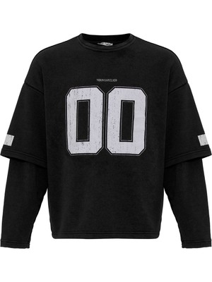 Vamos Bisiklet Yaka Cep Detaylı Oversize Sweatshirt Siyah