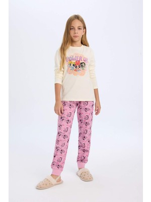 DeFacto Kız Çocuk Pijama Takımı PowerPuff Girls Uzun Kollu Üst Uzun Alt D2776A824AU