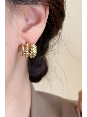 Gümüş Kaplama 3'lü Burgu Kıkırdak Görünüm Küpe Çifti