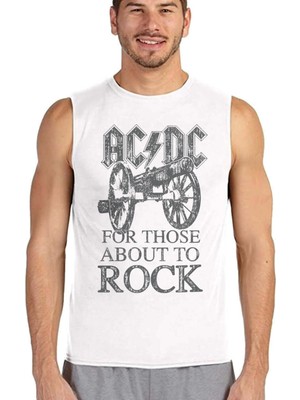 Rock&Roll Top Rock Acdc Beyaz Kesik Kol Erkek Tişört