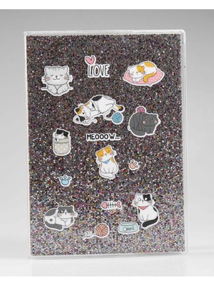 Melnio Kedi Koyu Gri Simli Defter