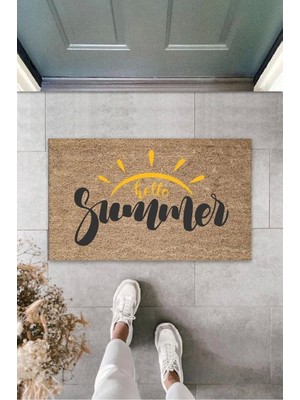 Miraxx Kahverengi Kapı Önü Paspası Hello Summer Güneş Desen  K-3270