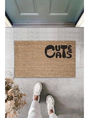 Miraxx Dijital Baskı Kahverengi Kedili Cute Cats Dekoratif Kapı Paspası K-2062