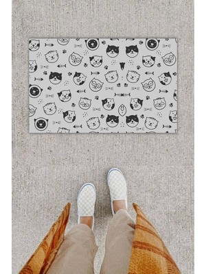 Miraxx Dijital Baskı Dekoratif Çoklu Kedi Bej Kapı Önü Paspası K-1208