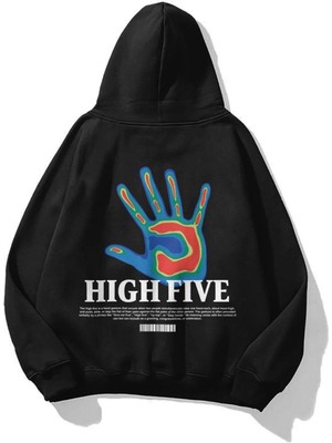 Touz Moda High Five Siyah Kapşonlu Sweatshirt