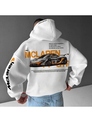 Mc Laren Baskılı Beyaz Kapşonlu Sweatshirt