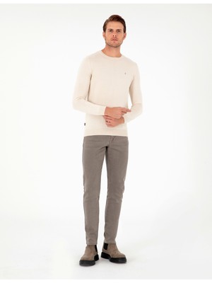 Pierre Cardin Erkek Bej Slim Fit Bisiklet Yaka Basic Triko Kazak 50296621-VR011