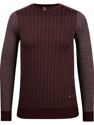 Çizgi Triko Erkek Sıfır Yaka Triko Kazak Desenli Kol ve Bel Lastikli Çelik Örgü Klasik Kalıp - 5010C