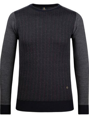 Çizgi Triko Erkek Sıfır Yaka Triko Kazak Desenli Kol ve Bel Lastikli Çelik Örgü Klasik Kalıp - 5010C