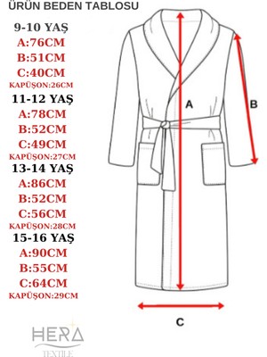 Hera Textile Kapüşonlu ve Kemerli Pamuklu Erkek-Kız Genç Çocuk Bornozu