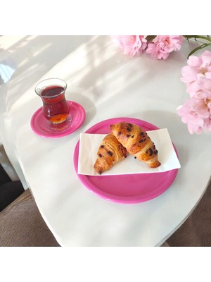 Ece Ev Modası Metal Sunum Tepsisi Metal Çay Tabağı Set- 6 Adet Çay Tabağı ve 6 Adet Sunum Tepsisi Sunumluk Tabak