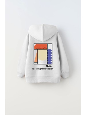 The Champ Clothing Kapüşonlu Içi Polar Updated Simplicity Baskılı Beyaz Unisex Çocuk Hoodie Sweatshirt