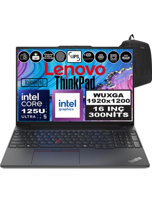 Lenovo Thinkpad E16 Gen2 Intel Core Ultra 5 125U Ddr5 96GB 2tb SSD Intel® Aı Boost 16" Wuxga IPS Windows 11 Pro Taşınabilir Bilgisayar 21MA003MTXP33 + Zetta Çanta