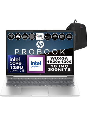 Hp Probook 460 G11 Intel Core Ultra 5 125U Ddr5 96GB 512GB SSD Intel® Aı Boost 16" Wuxga IPS Windows 11 Home Taşınabilir Bilgisayar A23BKEAH31 + Zetta Çanta