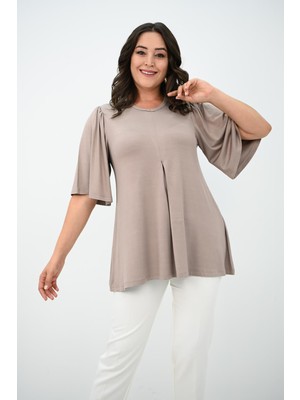 Moda Xlarge Kadın Büyük Beden Pileli V Yaka Bluz 1847-25