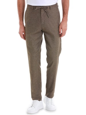 Haki Dinamik Fit Düz Yandan Cepli Keten Jogger Pantolon