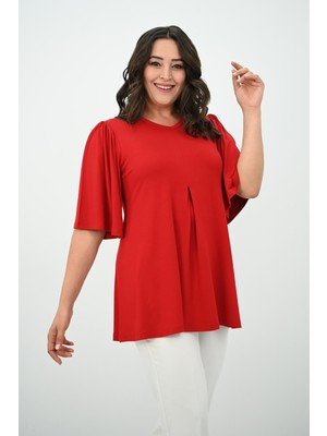 Moda Xlarge Kadın Büyük Beden Pileli V Yaka Bluz 1847-25