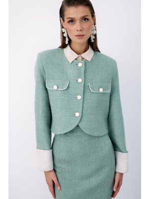 Kontrast Kısa Tüvit Ceket - Mint