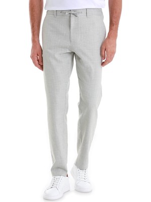 Gri Dinamik Fit Desenli Yandan Cepli Keten Jogger Pantolon