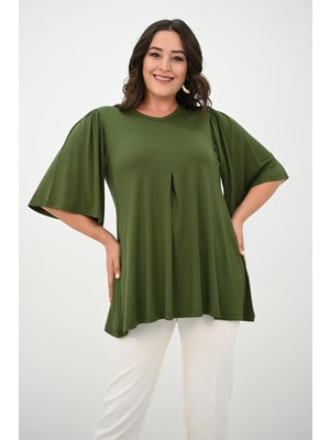 Moda Xlarge Kadın Büyük Beden Pileli V Yaka Bluz 1847-25