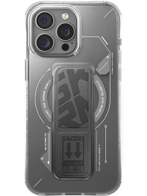 Skinarma iPhone 16 Pro Uyumlu Kılıf Skinarma Magsafe Şarj Özellikli Teknoloji Desenli Standlı Helio Gri