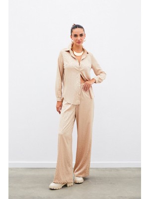 Bel Lastikli Desenli Pantolon - Camel