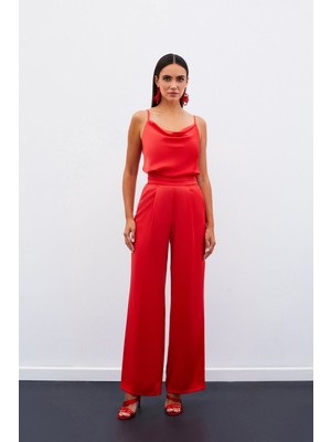 Cepli Salaş Saten Pantolon - Mercan