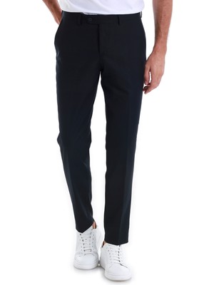 Lacivert Slim Fit Düz Yandan Cepli Kumaş Pantolon