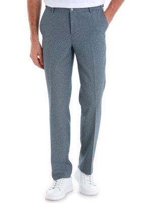Mavi Regular Fit Çizgili Yandan Cepli Kumaş Pantolon