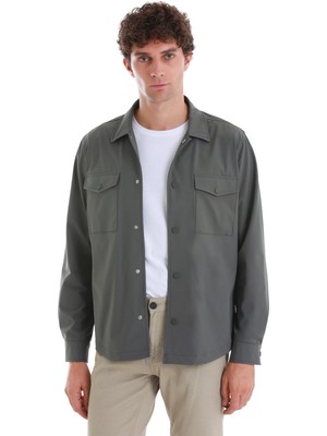 Haki Slim Fit Düz Overshirt Gömlek