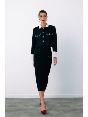 Sateen Süs Düğmeli Tüvit Kalem Etek Siyah Standart Uzunluk Kadın İçin Şık Tasarım